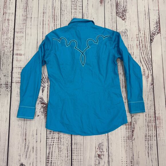 Ariat Women’s Western Snap Shirt L Blue Pearl Embellished Rodeo Cowgirl Y2K - Picture 2 of 8